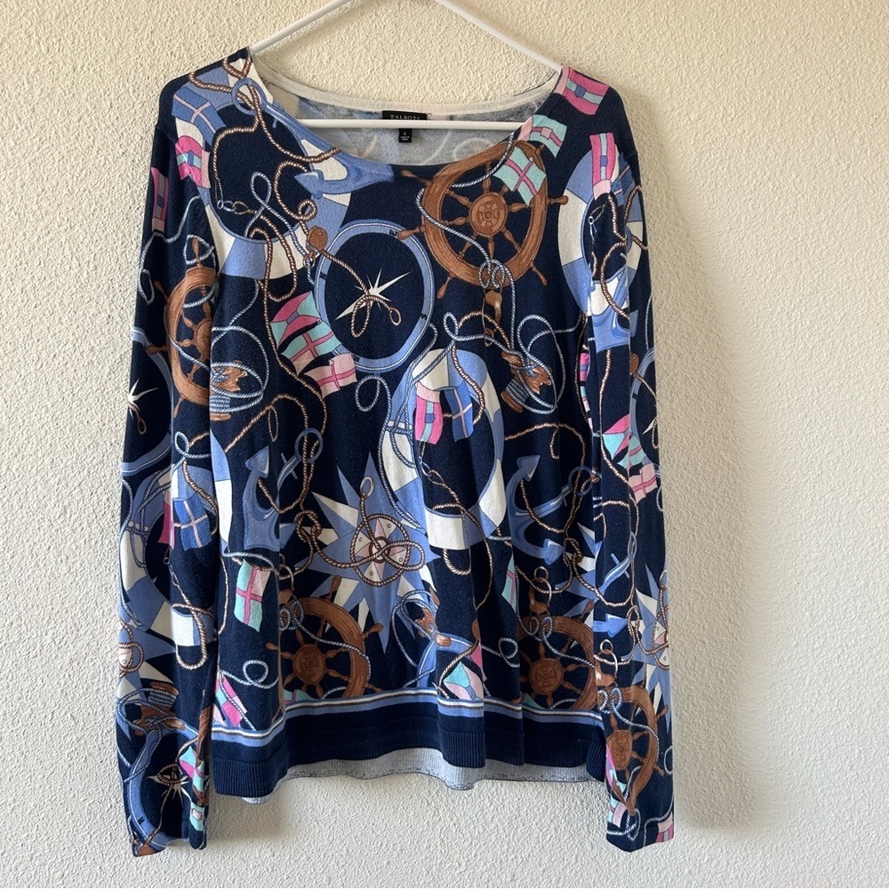 Torrid Fine Knit Sweater Top Nautical Novelty Print Large Coastal Granny Boating